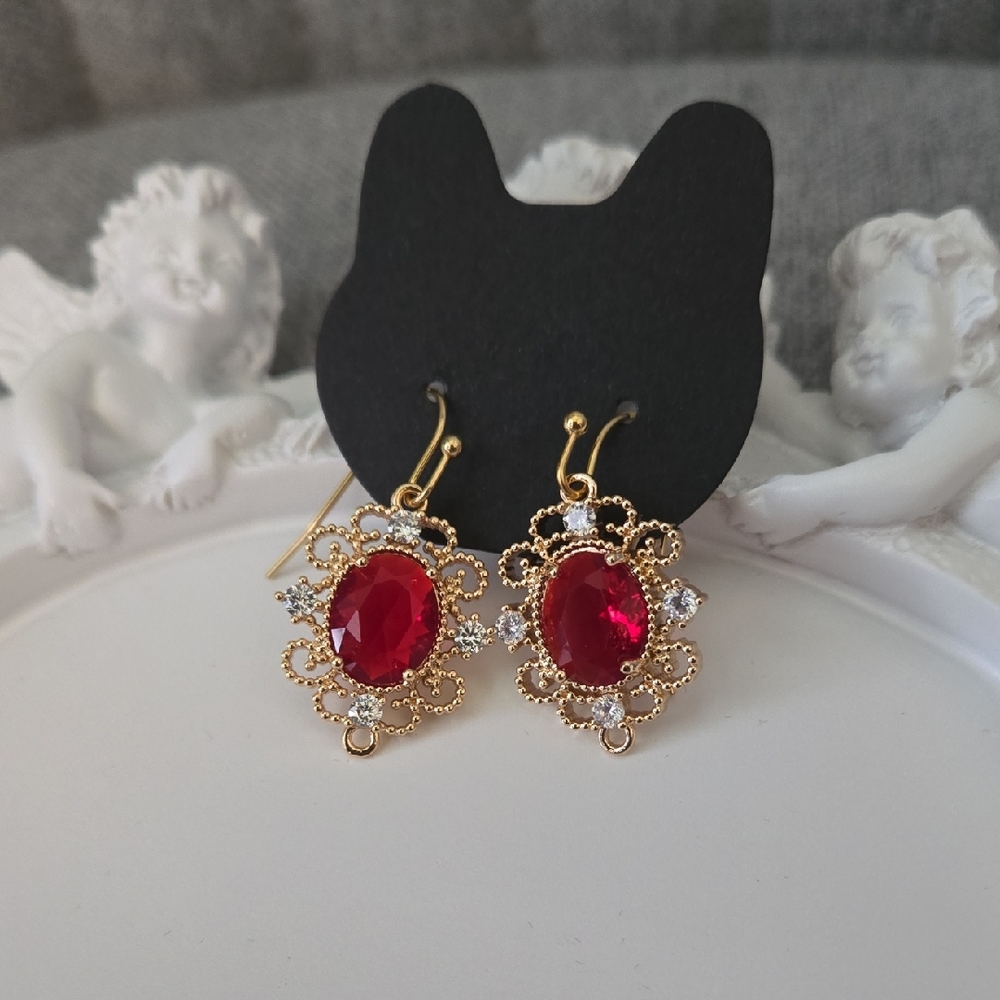 Petite French Hook Victorian Earrings In Red, NWT - Picture 4 of 6